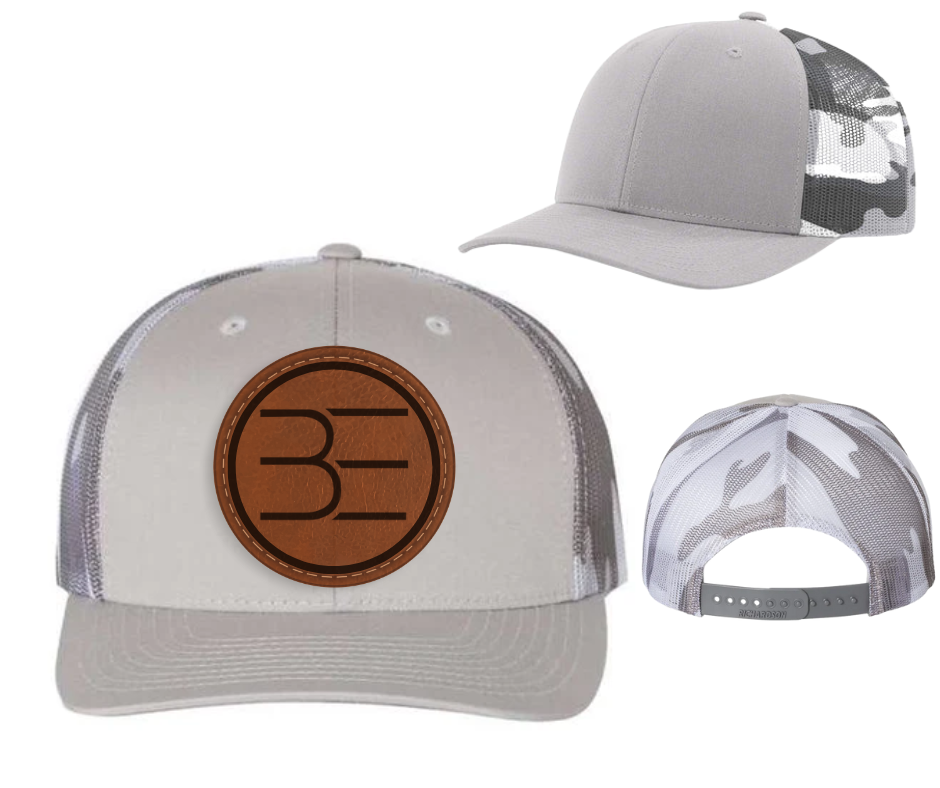 BE Leather Patch Richardson Silver/Camo Mesh Hat